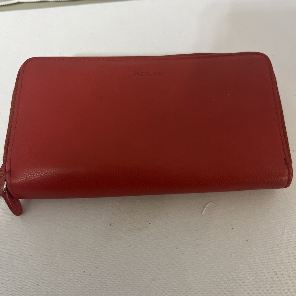 Rolfs Zip Around Checkbook Wallet Red Leather Chic Classic Luxury Sophisticated